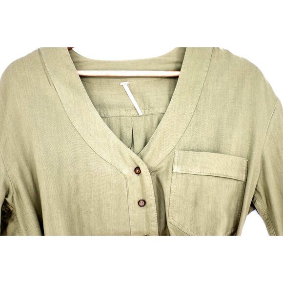 Free People Button-Down Blouse Belted Waist Long Sleeves XS Vintage Cottagecore - Picture 7 of 9